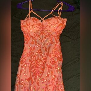 Prom Orange Sequin Dress with Strappy Back